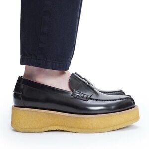 APC Adele Moccasin Leather Platform Loafers – Black, Size 5